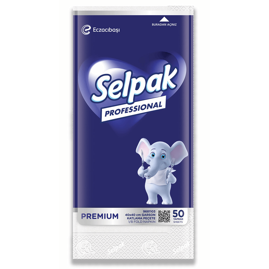 Selpak Professional Premium Garson Katlama Peçete 40x40 Beyaz 50'li