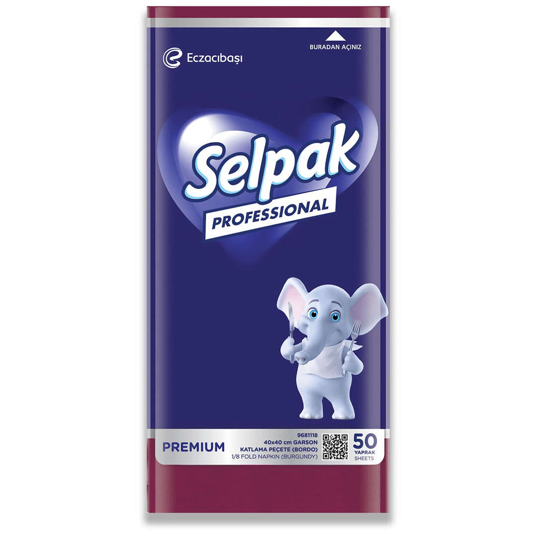Selpak Professional Premium Garson Katlama Peçete 40x40 Bordo 50'li